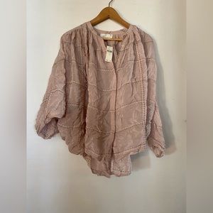 Anthropologie Embroidered Boho Mauve Color Blouse S NWT